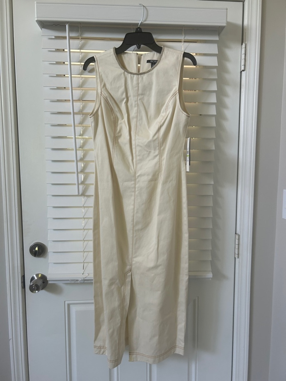 BCBG Cream Sleeveless Midi Sheath Dress